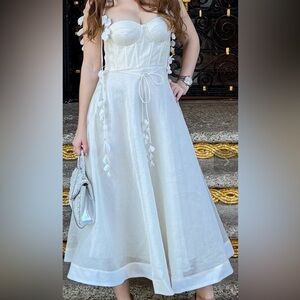Zimmermann
Wonderland Midi Corset  Ivory Spaghetti Strap Dress size 3 large